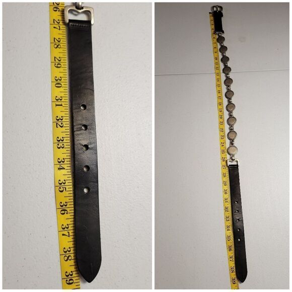 Fossil Vintage Italian Black Leather  and Silver Concho Coin Chain Women's Belt - Picture 10 of 14